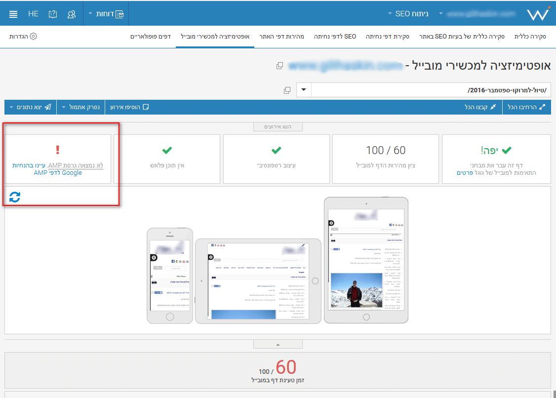 חיווי על גרסת AMP