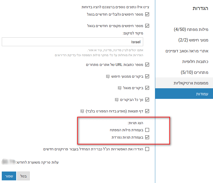 תיוגים למילות המפתח