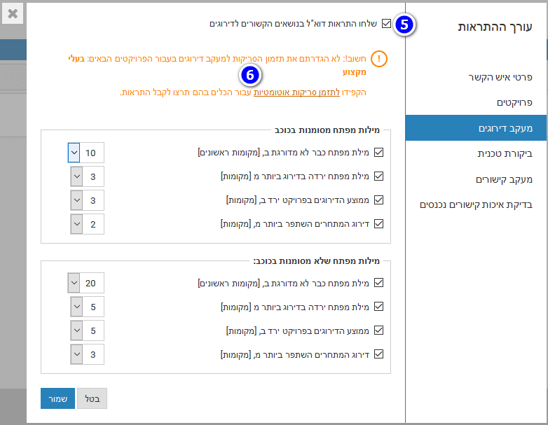 התראות על דירוגים