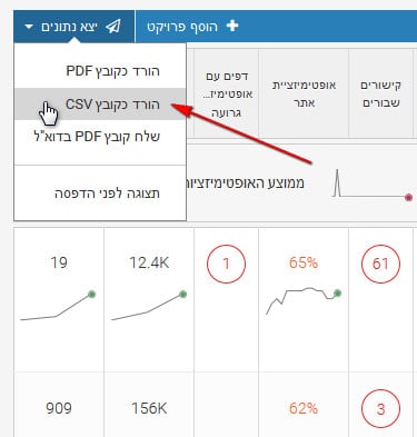 ייצוא פרויקטי SEO ל CSV